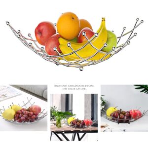 BAIOUDA Fruit Basket Silver Fruit Bowl Vegetable Storage Holder, Gold Living Room Desktop Fruit Bowl Creative Fashion Storage Basket For Kitchen Decoration (Silver)