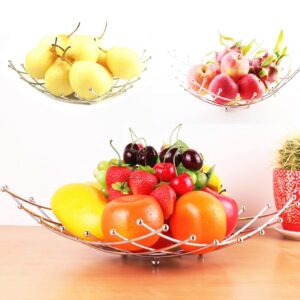 BAIOUDA Fruit Basket Silver Fruit Bowl Vegetable Storage Holder, Gold Living Room Desktop Fruit Bowl Creative Fashion Storage Basket For Kitchen Decoration (Silver)