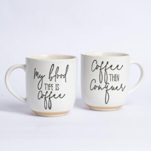 taimei teatime 14.5 oz ceramic coffee mug set of 2, my blood type is coffee & coffee then conquer coffee cup sets, mugs gift set for couple & coffee lovers, dishwasher and microwave safe