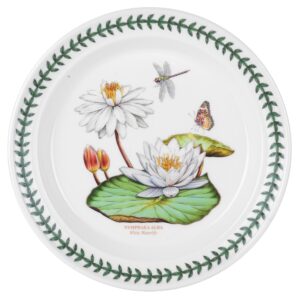 portmeirion exotic botanic garden individual dinner plate with a white water lily motif, round, ceramic, dishwasher, microwave, & oven safe, 10.5 inch, made in england