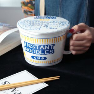 YULINJING Instant Noodle Bowl Ceramic with Cover Creative Ramen Soup Bowl Mug Cover Bento Box Student Lunch Box Bowl Tableware(800ML,Blue)