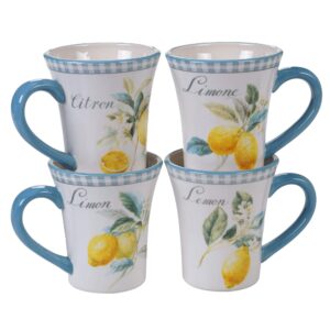 certified international citron 14 oz. mugs, set of 4 assorted designs, 4 count (pack of 1), multicolored