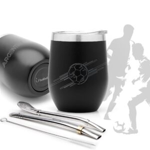 balibetov modern mate cup and bombilla set (world cup qatar 2022 special edition) - includes double walled 18/8 stainless steel mate cup, two bombilla(straw) and a cleaning brush (8 oz, black)