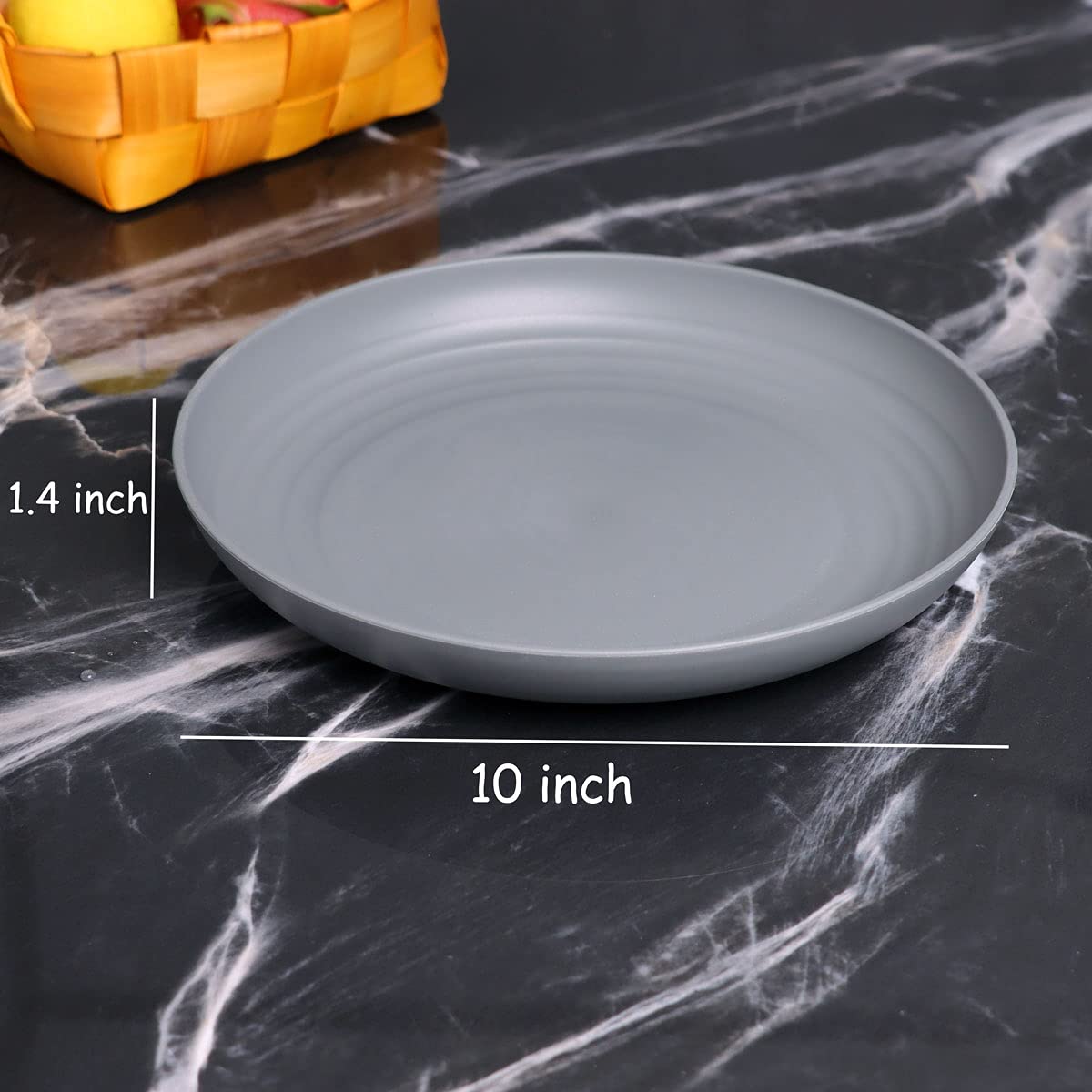 GENLGE 10 Inch Plastic Plates Reusable, Wheat Straw Plates Set of 4 Microwave Safe Kitchen Plates, Unbreakable Camping Outdoor Plates, Eco Friendly Dinner Plates