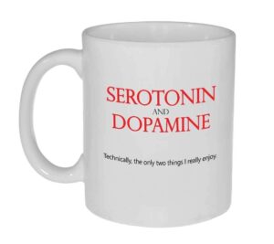 serotonin and dopamine coffee or tea mug by neurons not included