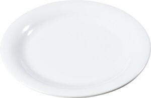 carlisle foodservice products sierrus reusable plastic plate with narrow rim for buffets, restaurants, and homes, melamine, 9 inches, white, (pack of 24)