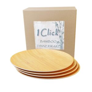 1 click bamboo fiber salad/dessert plates, set of, reusable, durable, bamboo tableware for events/home/picnic/party, dishwasher safe, for adults and kids