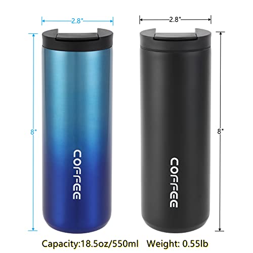 Hikaru Insulated Coffee Mug Travel Coffee Mug Stainless Steel Coffee Mug Leakproof with Screw Lid Double Wall Coffee Cup Keep Warm for Coffee Coffee Insulated Tea Mug 550ml/18.5oz (Blue), 18.5 ounce