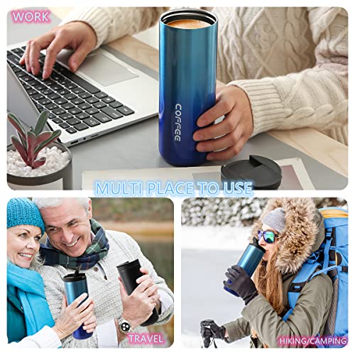 Hikaru Insulated Coffee Mug Travel Coffee Mug Stainless Steel Coffee Mug Leakproof with Screw Lid Double Wall Coffee Cup Keep Warm for Coffee Coffee Insulated Tea Mug 550ml/18.5oz (Blue), 18.5 ounce