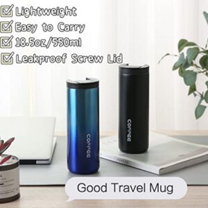 Hikaru Insulated Coffee Mug Travel Coffee Mug Stainless Steel Coffee Mug Leakproof with Screw Lid Double Wall Coffee Cup Keep Warm for Coffee Coffee Insulated Tea Mug 550ml/18.5oz (Blue), 18.5 ounce