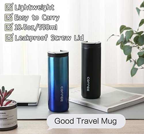 Hikaru Insulated Coffee Mug Travel Coffee Mug Stainless Steel Coffee Mug Leakproof with Screw Lid Double Wall Coffee Cup Keep Warm for Coffee Coffee Insulated Tea Mug 550ml/18.5oz (Blue), 18.5 ounce