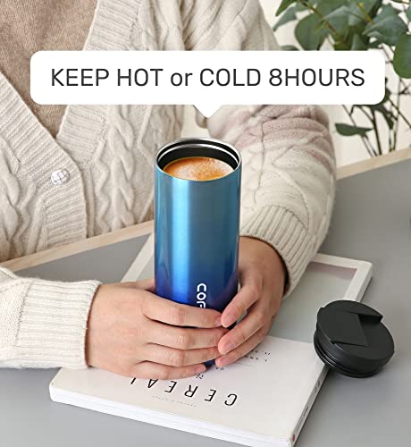 Hikaru Insulated Coffee Mug Travel Coffee Mug Stainless Steel Coffee Mug Leakproof with Screw Lid Double Wall Coffee Cup Keep Warm for Coffee Coffee Insulated Tea Mug 550ml/18.5oz (Blue), 18.5 ounce