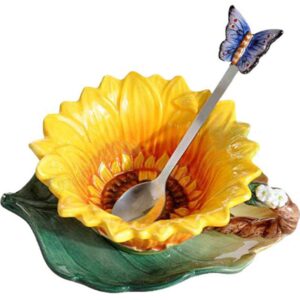 ceramic tea cup with saucer matching spoon set,sunflower enamel porcelain mugs ceramic coffee cup home decor porcelain butterfly spoon