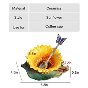 Ceramic Tea Cup with Saucer Matching Spoon Set,Sunflower Enamel Porcelain Mugs Ceramic Coffee Cup Home Decor Porcelain Butterfly Spoon