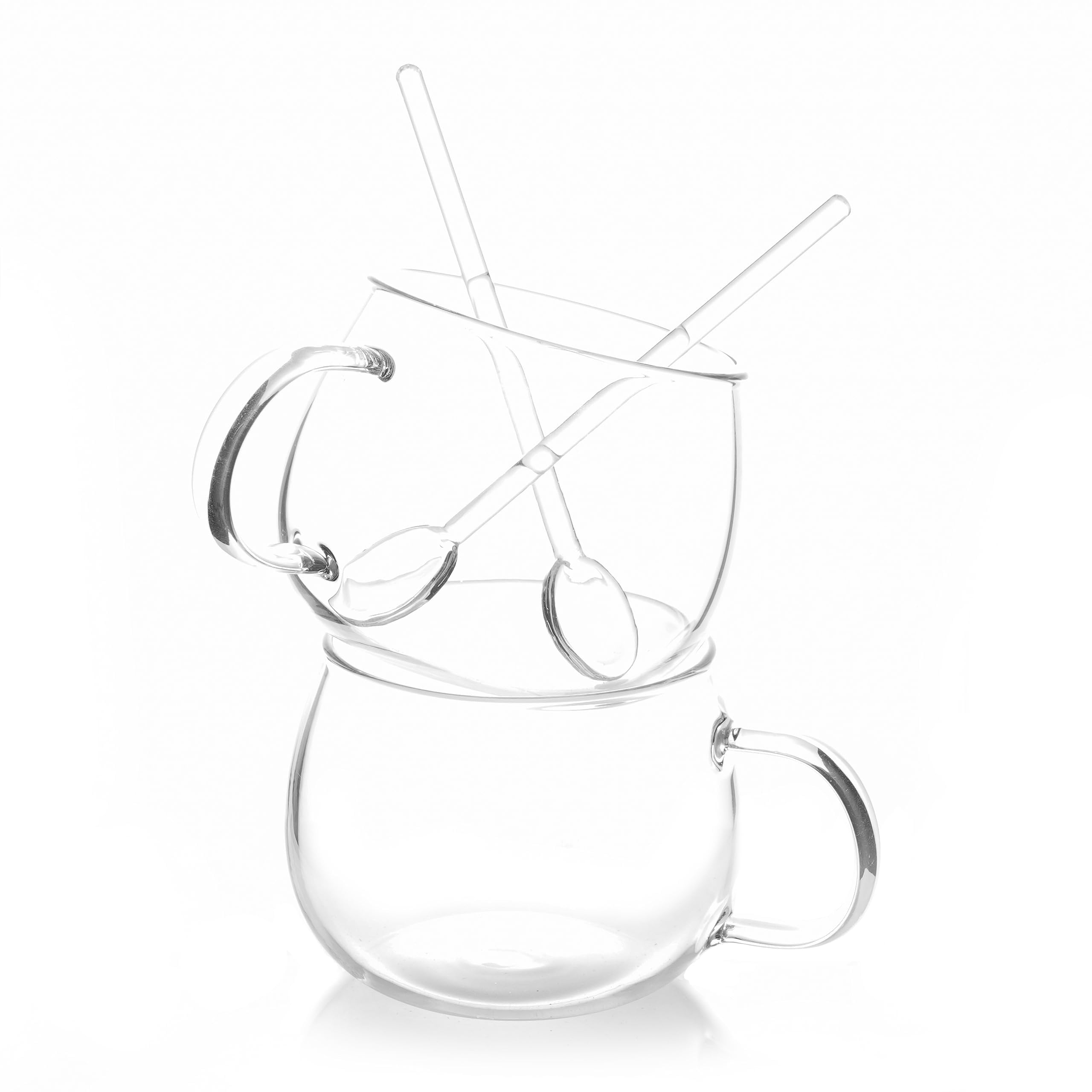 Tortoise IT Glass Clear Crystal Drinks Tumbler Tea Mug Coffee Cup for Espresso Scented Tea Lover Gifts with Glass Stirring Bar, 10.1 Oz (300ml) Set of 2