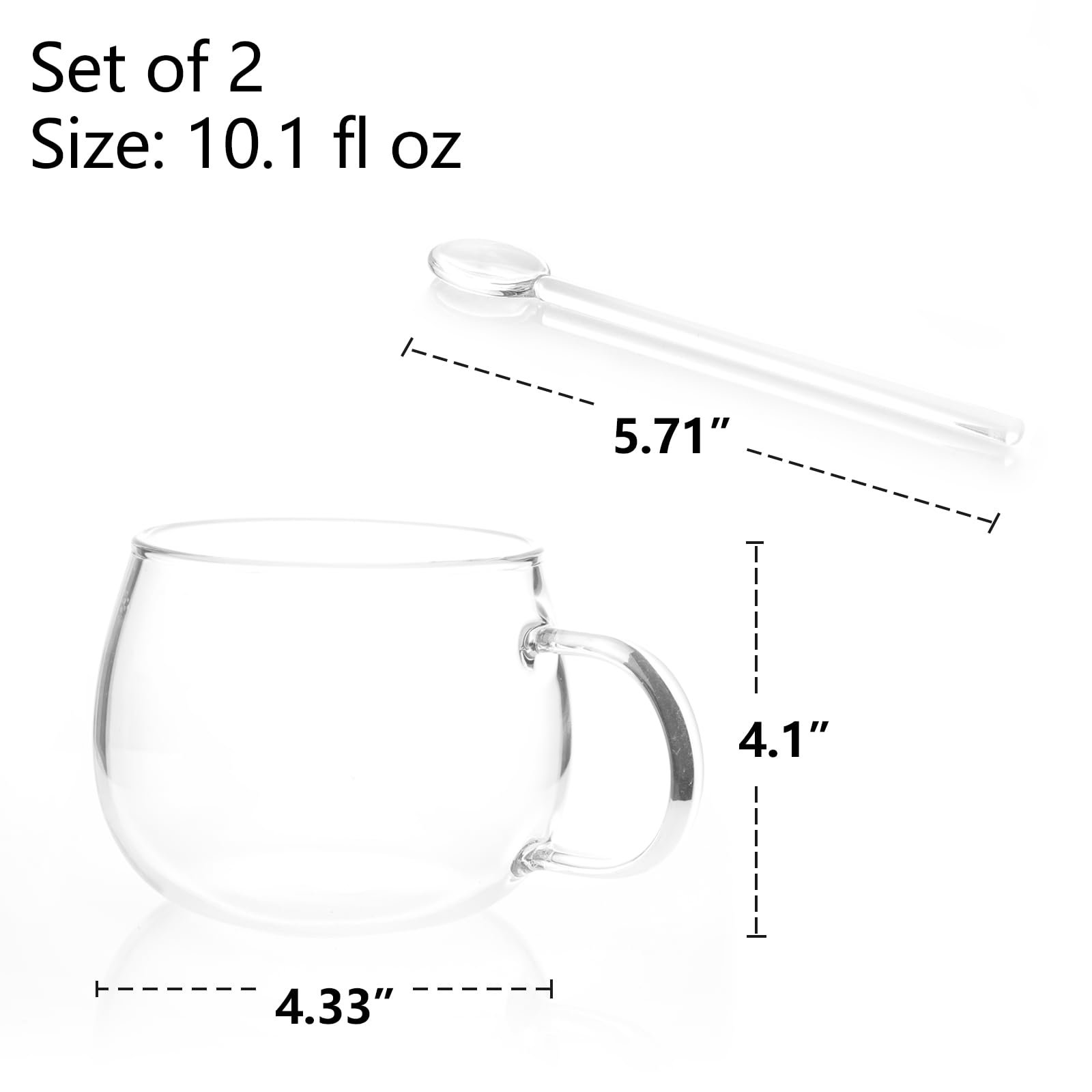 Tortoise IT Glass Clear Crystal Drinks Tumbler Tea Mug Coffee Cup for Espresso Scented Tea Lover Gifts with Glass Stirring Bar, 10.1 Oz (300ml) Set of 2