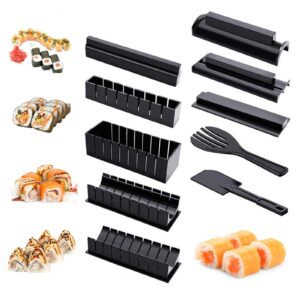 witbass 10 pieces diy home sushi making tool kit with complete sushi set, plastic sushi maker tool complete with 8 sushi rice roll mold shapes fork spatula