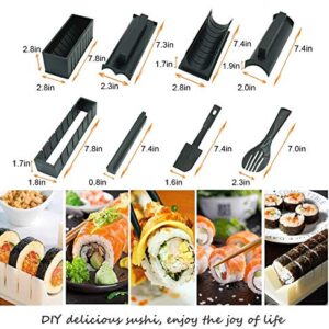 WITBASS 10 Pieces DIY Home Sushi Making tool Kit with Complete Sushi Set, Plastic Sushi Maker Tool Complete with 8 Sushi Rice Roll Mold Shapes Fork Spatula