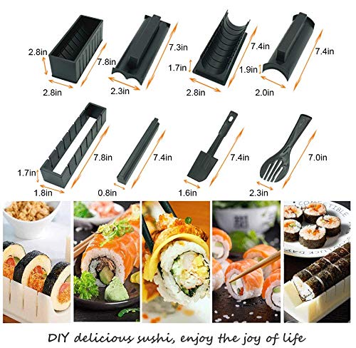 WITBASS 10 Pieces DIY Home Sushi Making tool Kit with Complete Sushi Set, Plastic Sushi Maker Tool Complete with 8 Sushi Rice Roll Mold Shapes Fork Spatula