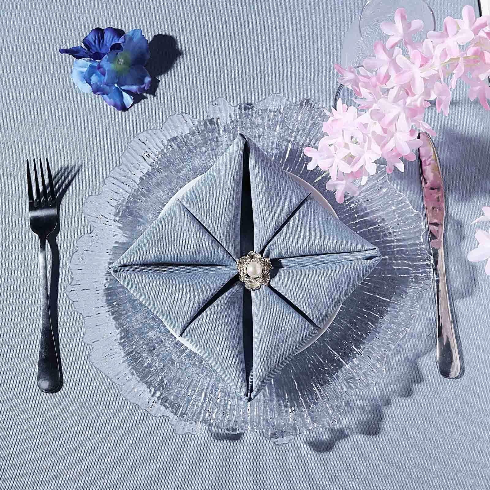 Tableclothsfactory 6 Pack 13" Round Clear Acrylic Reef Charger Plates Ruffled Rim Dinner Charger Plates For Weddings Events