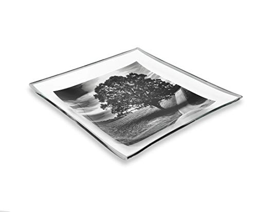 GAC Unique Landscape Design Square Tempered Glass Serving Plates – 10.5 Inch – Set of 2 – Break Resistant – Oven Proof - Microwave and Dishwasher Safe – Attractive Charcoal Colored Dinner Plate Set