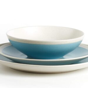 HomeVss Rock Ridge Speckled Stoneware Dinnerware Set (18pc Set, Turquoise and Ivory)