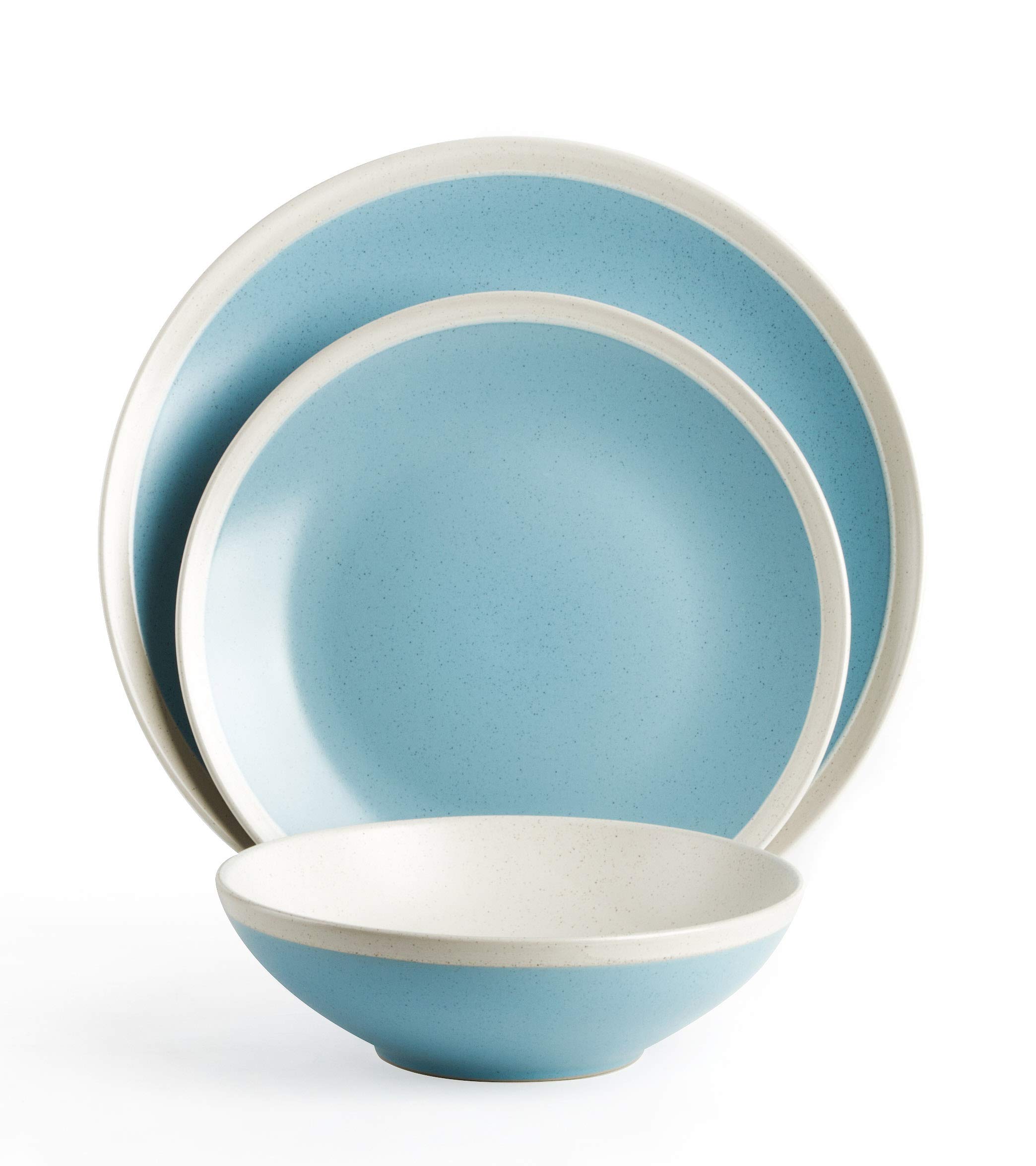 HomeVss Rock Ridge Speckled Stoneware Dinnerware Set (18pc Set, Turquoise and Ivory)