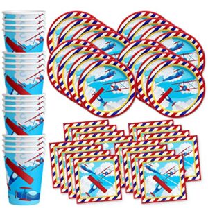 Airplane Birthday Party Supplies Set Plates Napkins Cups Tableware Kit for 16