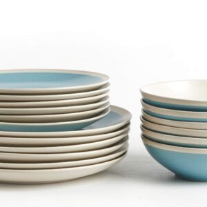 HomeVss Rock Ridge Speckled Stoneware Dinnerware Set (18pc Set, Turquoise and Ivory)
