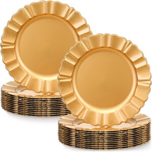 pinkunn 24 packs gold charger plates 13 inch plastic dinner plates round service plate with waved scalloped rim for table setting wedding party catering decoration