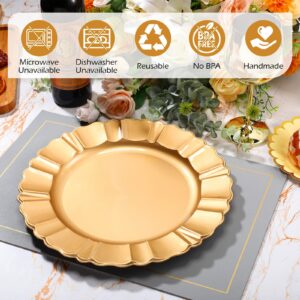 Pinkunn 24 Packs Gold Charger Plates 13 Inch Plastic Dinner Plates Round Service Plate with Waved Scalloped Rim for Table Setting Wedding Party Catering Decoration