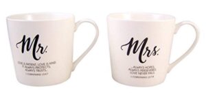 mr. and mrs. coffee mug set with love is patient bible scripture, set of 2, 12 ounce