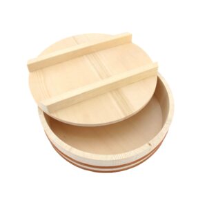 bamboomn 11.8" hangiri oke sushi rice cooling bowl/tub with lid, 1 piece - medium