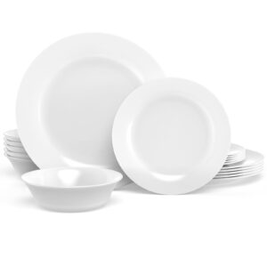 dinnerware set, homeelves square 18-pcs kitchen opal dishes set service for 6, lightweight glass plates and bowls set, break and chip resistant, safety for microwave & dishwasher