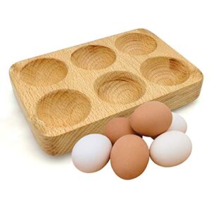5moonsun5's handmade 6 egg tray - wooden egg holder usable in kitchen refrigerator, counter top – store and display chicken eggs, easy to clean a great gift for your love ones..