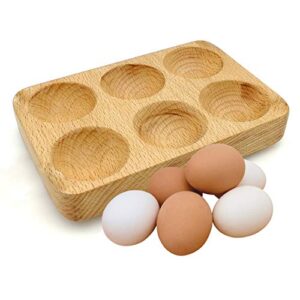 5MoonSun5's Handmade 6 Egg Tray - Wooden Egg Holder Usable in Kitchen Refrigerator, Counter top – Store and Display Chicken Eggs, Easy to Clean A great gift for your love ones..