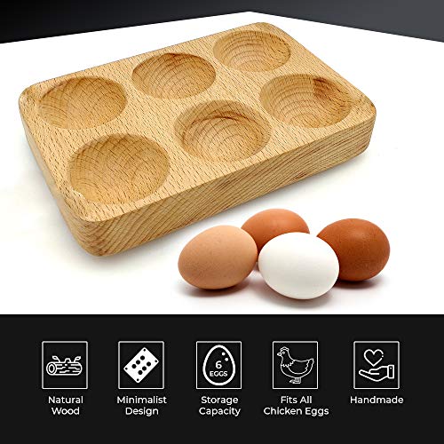 5MoonSun5's Handmade 6 Egg Tray - Wooden Egg Holder Usable in Kitchen Refrigerator, Counter top – Store and Display Chicken Eggs, Easy to Clean A great gift for your love ones..