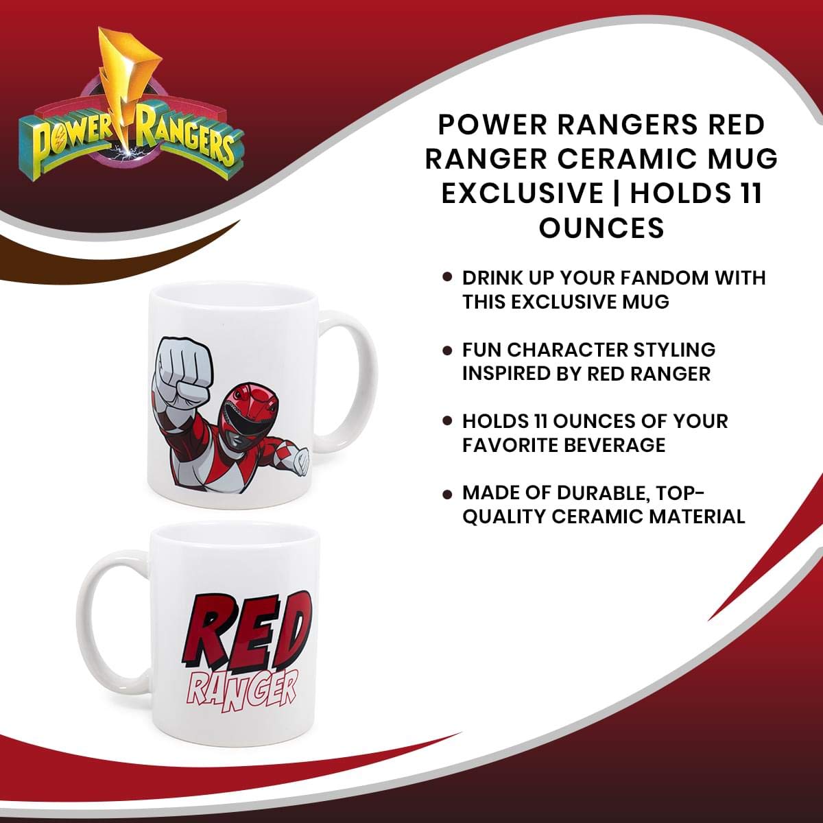 Surreal Entertainment Power Rangers Red Ranger Ceramic Mug Exclusive | Holds 11 Ounces