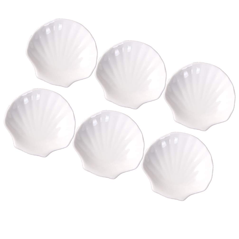 Cabilock 6pcs White Porcelain Shell Dish Multipurpose Ceramic Appetizer Plates Dinner Dessert Salad Plates Elegant Serving Dish 4 Inch