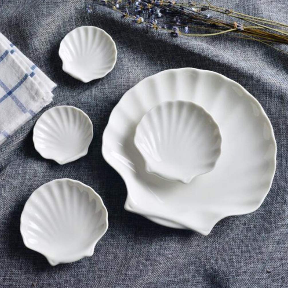 Cabilock 6pcs White Porcelain Shell Dish Multipurpose Ceramic Appetizer Plates Dinner Dessert Salad Plates Elegant Serving Dish 4 Inch