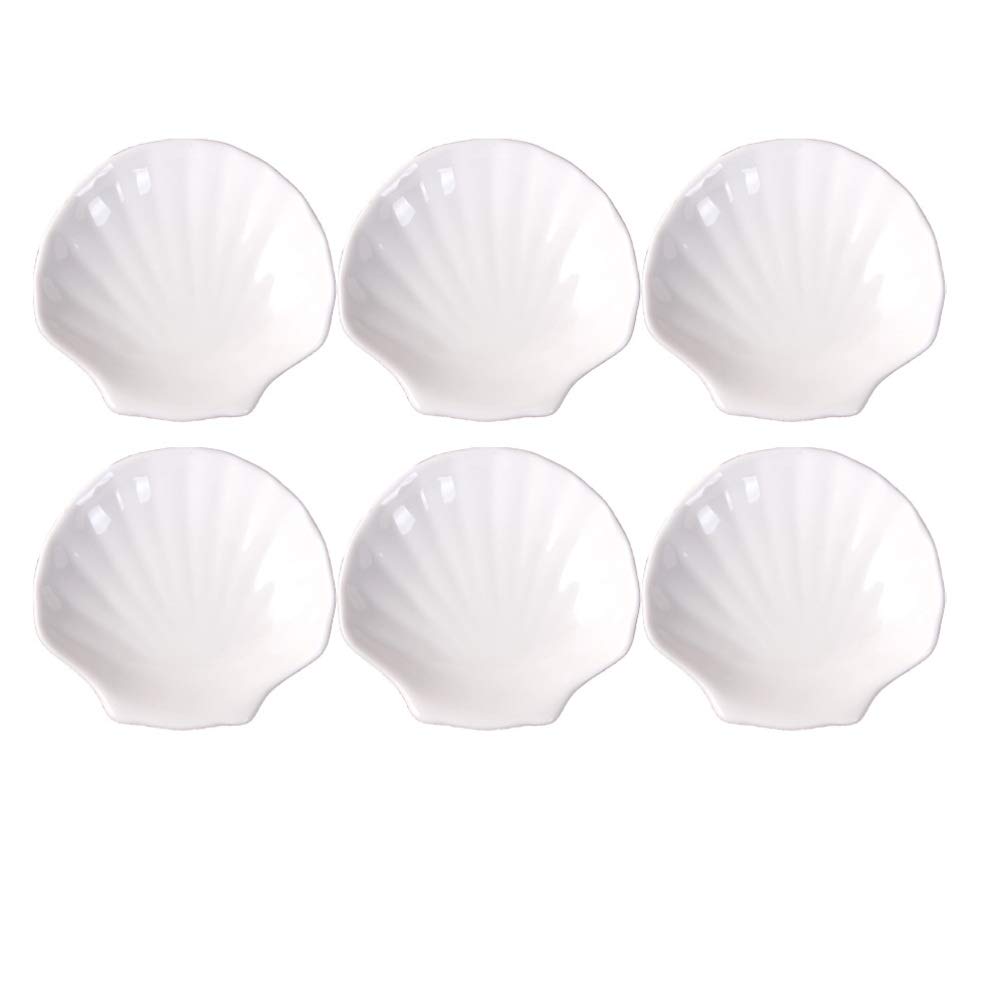 Cabilock 6pcs White Porcelain Shell Dish Multipurpose Ceramic Appetizer Plates Dinner Dessert Salad Plates Elegant Serving Dish 4 Inch