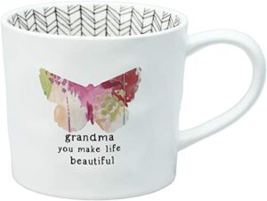 pavilion gift company grandma you make life beautiful 16 oz debossed butterfly rainbow stripe coffee cup mug, white