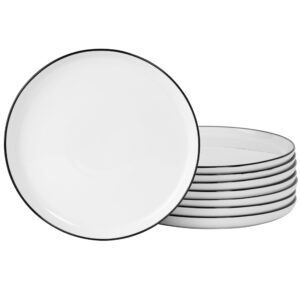 gibson home oslo 8-piece porcelain chip and scratch resistant dinner plate set - white w/black rim