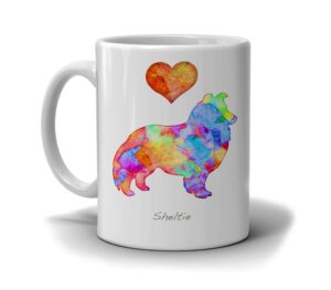 sheltie dog breed mug by dan morris, personalize with dog name