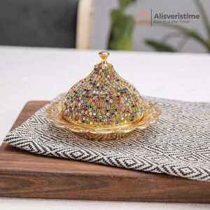 Alisveristime Crystal Embellished Turkish Coffee Set – 27 Pieces – Decorative Zamac Espresso Cups, Saucers and Sugar Bowl with Tray – Available in Three Color Variations (Multi)