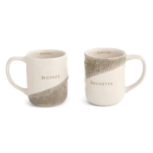 demdaco mother and daughter hug glossy cream 12 ounce stoneware ceramic mugs set of 2