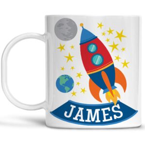 kids personalized rocket ship cup, customize with child's name, dishwasher safe unbreakable cup is bpa and melamine free