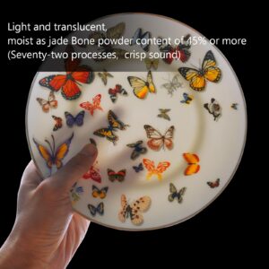 StarLuckINT 16-piece Bone China Dinnerware Set, Luxury Round Dish Sets with Golden Rim, Service for 4, Including Dinner Plates, Salad Plates, Bowls and Mugs, Translucent Lead Cadmium Free - Butterfly