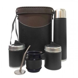 eco leather complete set to drink yerba mate kit all accesories included: – containers – gourd (cup) – bombilla (straw) – thermos – bag, black brown, 34 x 23 x 12