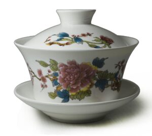 yxhupot gaiwan white porcelain large teacup sancai tea cup set beauty pattern blum (16oz large bloom)